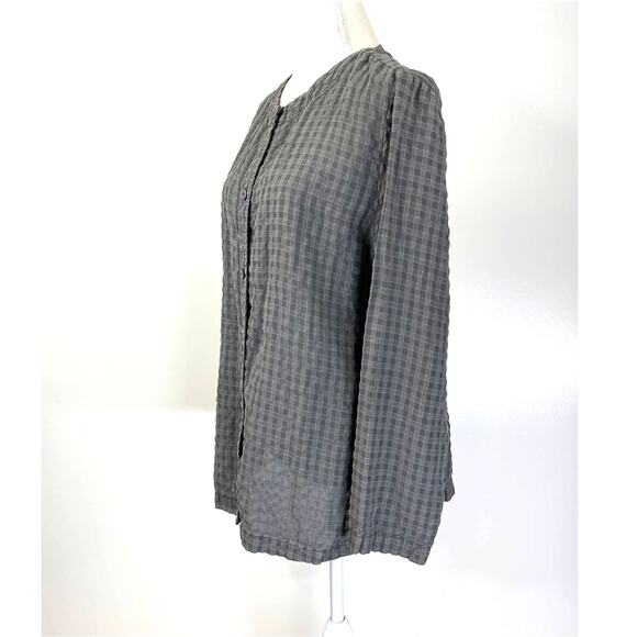 Eileen Fisher Linen Woven Check Shirt Gray Oversized Coastal Grandma - Picture 2 of 6